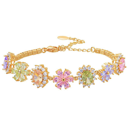 NEW! CREATED MIX COLOR SAPPHIRE 18K YELLOW GOLD PLATED GERMAN SILVER BRACELET