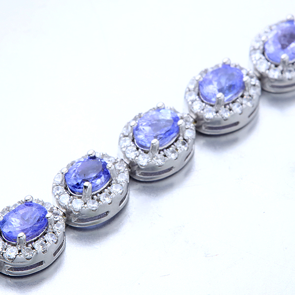 NEW! GENUINE TANZANITE & CREATED WHITE SAPPHIRE 925 STERLING SILVER BRACELET