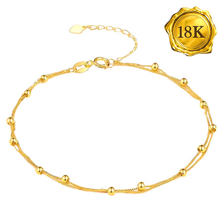 7 INCHES AU750 WHEAT CHAIN WITH GOLD BEAD 18K SOLID GOLD BRACELET