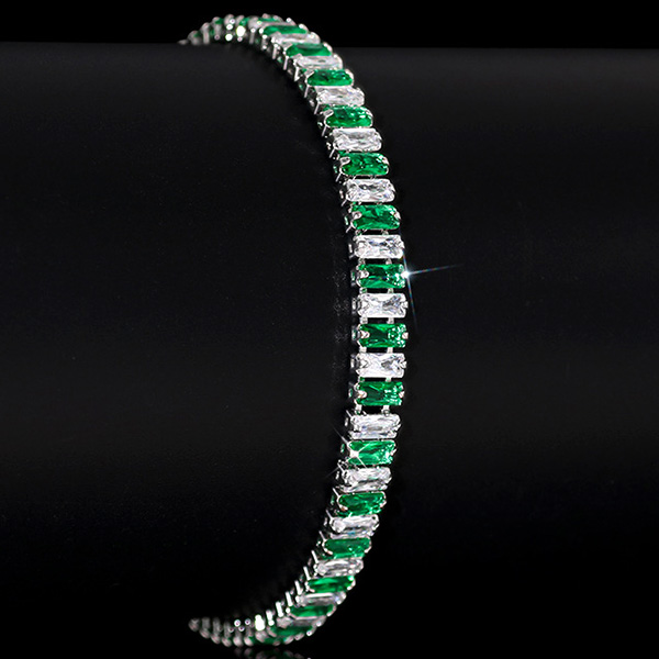 NEW! CREATED EMERALD 18K WHITE GOLD PLATED GERMAN SILVER BRACELET