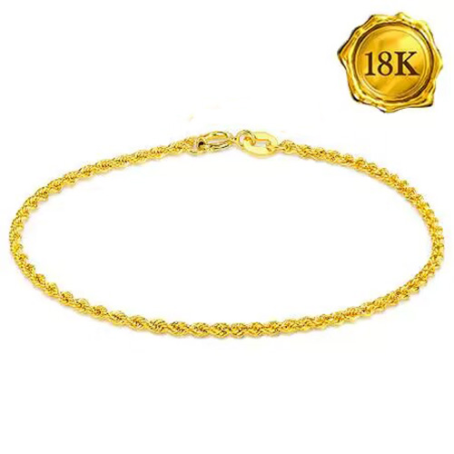 7 INCHES AU750 18K SOLID GOLD ROPE CHAIN BRACELET 18KT SOLID GOLD BRACELET