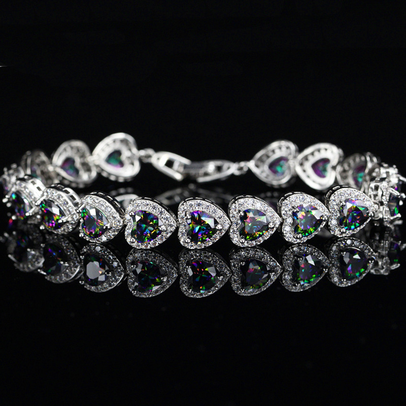 NEW! SPARKLING CREATED MYSTIC TOPAZ 18K WHITE GOLD PLATED GERMAN SILVER BRACELET