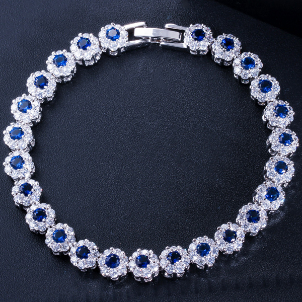 NEW! SPARKLING CREATED SAPPHIRE 18K WHITE GOLD PLATED GERMAN SILVER BRACELET