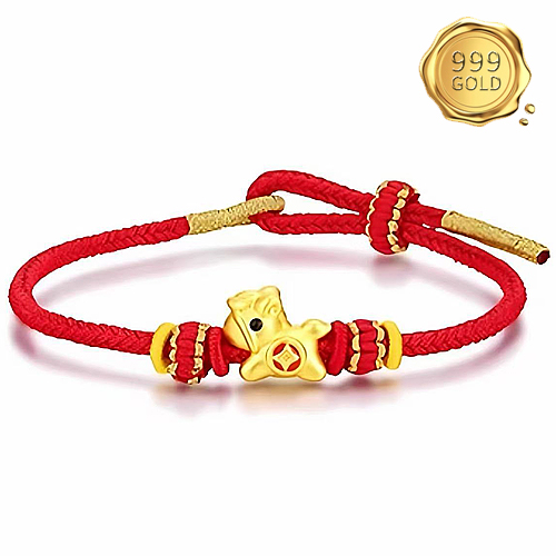 AWESOME ! 999 PURE GOLD LUCKY HORSE 24KT SOLID GOLD WOVEN BRACELET