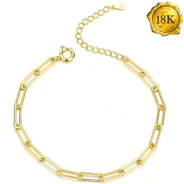7INCHES AU750 PAPERCLIP CHAIN 18KT SOLID GOLD BRACELET