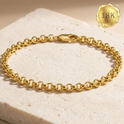 22CM 6.2G AU750 MENS ROLO CHAIN 18KT SOLID GOLD BRACELET