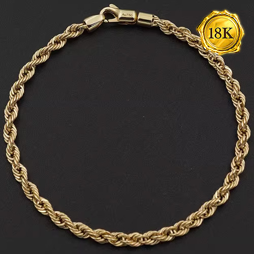 20CM 4G AU750 MENS ROPE CHAIN 18KT SOLID GOLD BRACELET