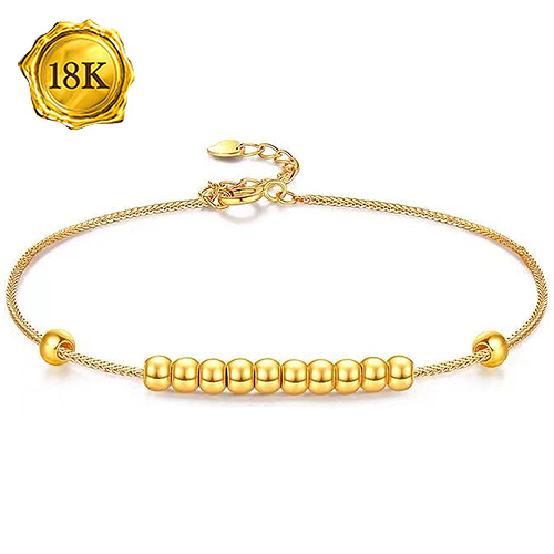 NEW! AU750 WHEAT CHAIN WITH GOLD BEAD 18KT SOLID GOLD BRACELET