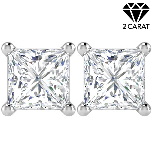 (CERTIFICATE REPORT) 2.00 CT DIAMOND MOISSANITE (PRINCESS CUT/VVS) 10KT SOLID GOLD EARRINGS STUD