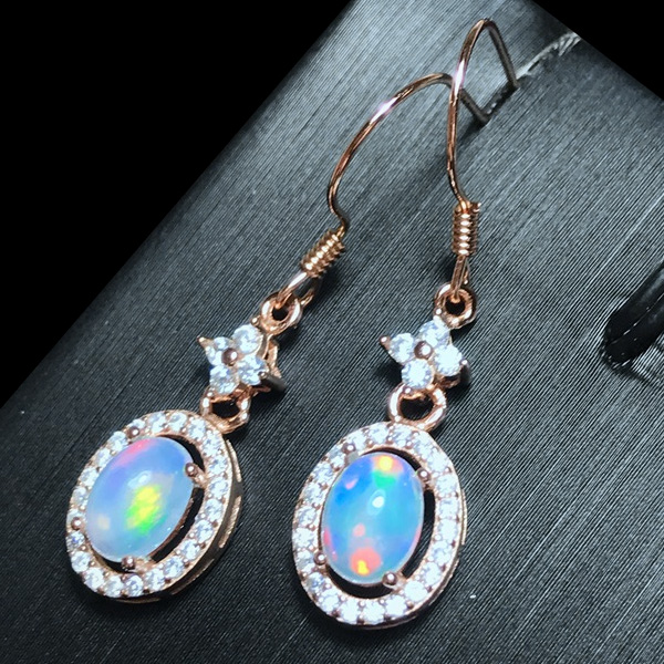 NEW! GENUINE ETHIOPIAN OPAL & CREATED WHITE TOPAZ 925 STERLING SILVER EARRINGS