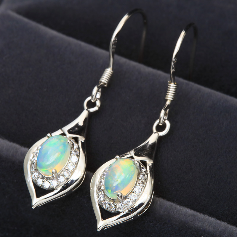 14K Yellow Gold Plated 5.42 Carat Genuine Ethiopian Opal, Citrine and White Topaz .925 Sterling Silver Earrings main image 0