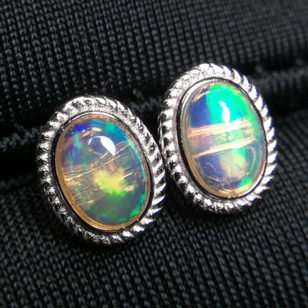 NEW! GENUINE ETHIOPIAN OPAL & CREATED WHITE TOPAZ 1.00 CT GENUINE ETHIOPIAN OPAL 925 STERLING SILVER EARRINGS