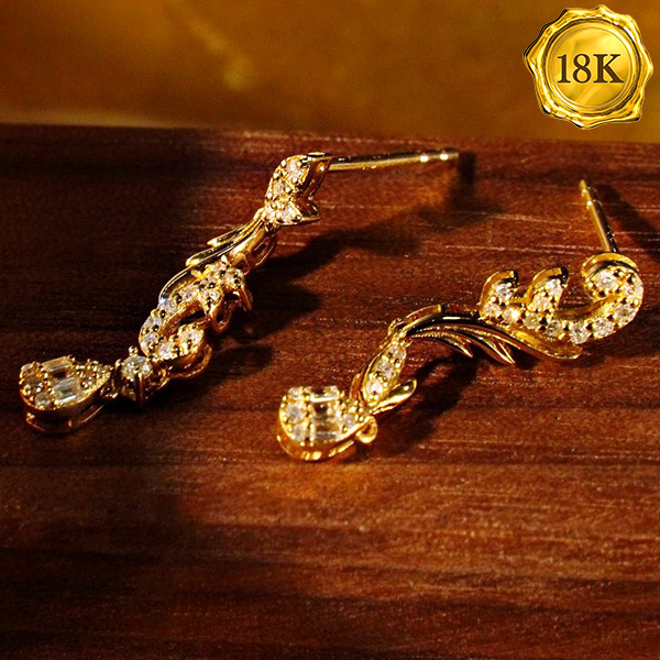LUXURY COLLECTION ! 0.28 CT GENUINE DIAMOND 18KT SOLID GOLD EARRINGS