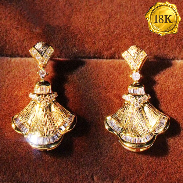 LUXURY COLLECTION ! 0.36 CT GENUINE DIAMOND 18KT SOLID GOLD EARRINGS