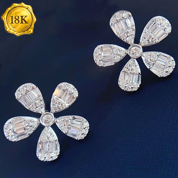 LUXURY COLLECTION ! 0.64 CT GENUINE DIAMOND 18KT SOLID GOLD EARRINGS