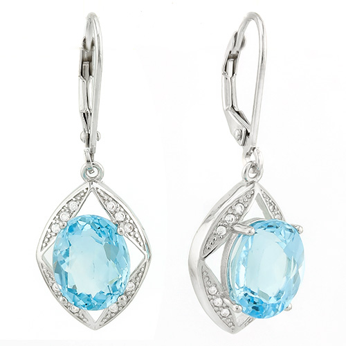 Genuine Swiss Blue Topaz and Lab Diamond Silver Dangle Earrings