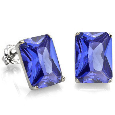 PRETTY ! 4.78 CT LAB TANZANITE 10KT SOLID GOLD EARRINGS STUD