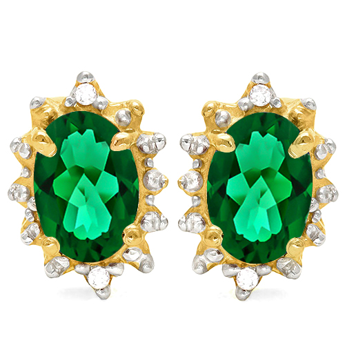 3/4 CT EUROPEAN EMERALD (VS) & DIAMOND 10KT SOLID GOLD EARRINGS STUD