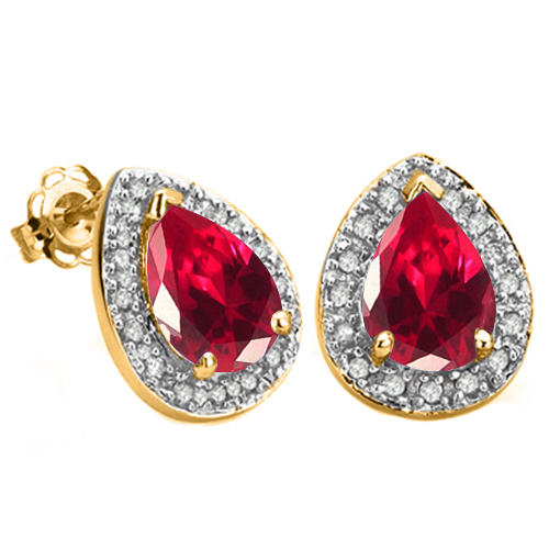 VS CLARITY ! 2.78 CT RUSSIAN RUBY & 1/5 CT DIAMOND 10KT SOLID GOLD EARRINGS STUD