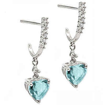 CHARMING ! 1.50 CT BABY SWISS BLUE TOPAZ & GENUINE DIAMOND 10KT SOLID GOLD DANGLE EARRINGS