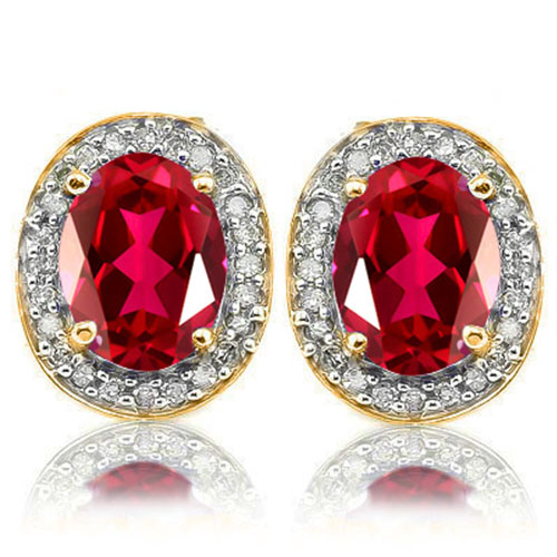 VS CLARITY ! 3.00 CT EUROPEAN RUBY & 1/4 CT DIAMOND 10KT SOLID GOLD EARRINGS STUD