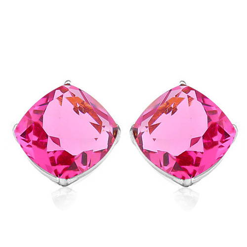 BEAUTEOUS ! 2.31 CT CREATED PINK TOPAZ 10KT SOLID GOLD EARRINGS STUD