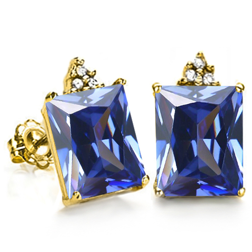 LUXURIANT ! 3.00 CT LAB TANZANITE & DIAMOND 10KT SOLID GOLD EARRINGS STUD