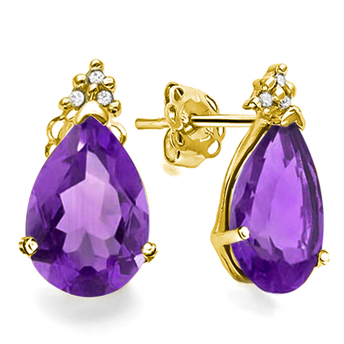 ELITE ! 1.24 CT AMETHYST & GENUINE DIAMOND 10KT SOLID GOLD EARRINGS STUD