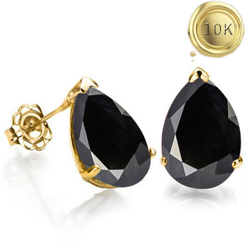 SUPERB ! 3.72 CT GENUINE BLACK SAPPHIRE 10KT SOLID GOLD EARRINGS STUD