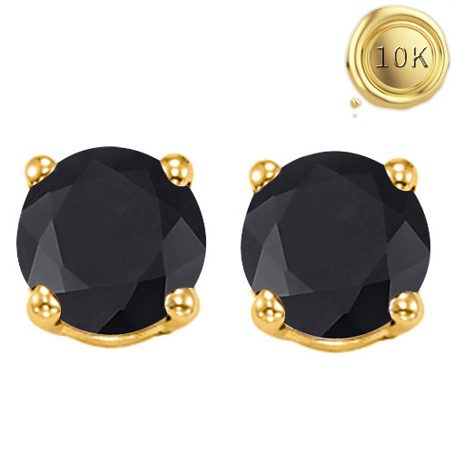 IDEAL ! 5.14 CT GENUINE BLACK SAPPHIRE 10KT SOLID GOLD EARRINGS STUD