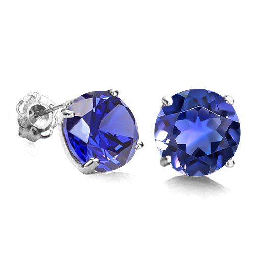 CHARMING ! 1.00 CT LAB TANZANITE 10KT SOLID GOLD EARRINGS STUD