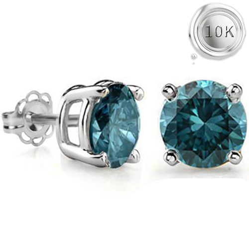 STUNNING ! 1/5 CT GENUINE BLUE DIAMOND 10KT SOLID GOLD EARRINGS STUD