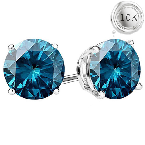 CHARMING ! 0.40 CT GENUINE BLUE DIAMOND 10KT SOLID GOLD EARRINGS STUD