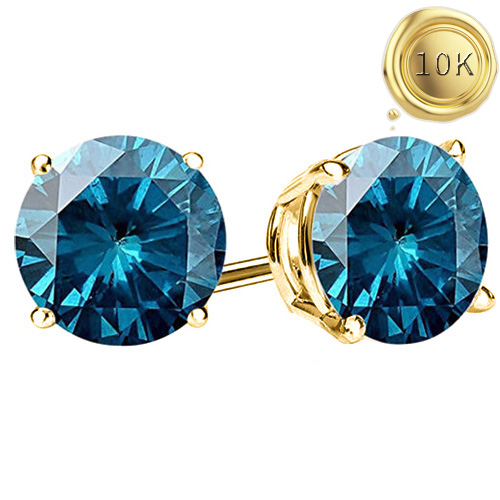 PRETTY ! 0.42 CT GENUINE BLUE DIAMOND 10KT SOLID GOLD EARRINGS STUD