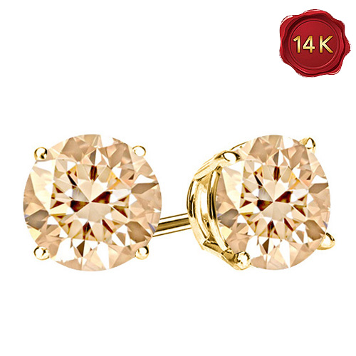 STUNNING ! 0.41 CT GENUINE CHOCOLATE DIAMOND 14KT SOLID GOLD EARRINGS STUD