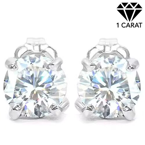 (CERTIFICATE REPORT) 1.00 CT DIAMOND MOISSANITE (VVS) 10KT SOLID GOLD EARRINGS STUD