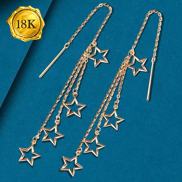 GLAMOROUS ! 18KT SOLID GOLD STAR DANGLE EARRINGS