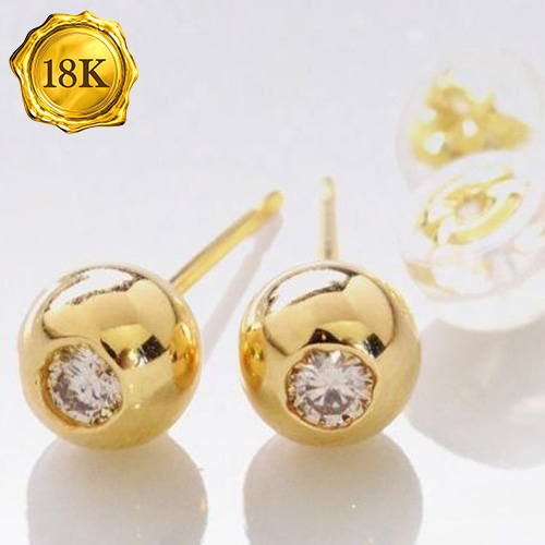 GLAMOROUS ! GENUINE DIAMOND 3D 18KT SOLID GOLD HOLLOW EARRINGS STUD