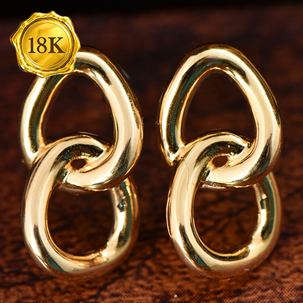 CHARMING ! UNIQUE DESIGN 18KT SOLID GOLD HOLLOW EARRINGS