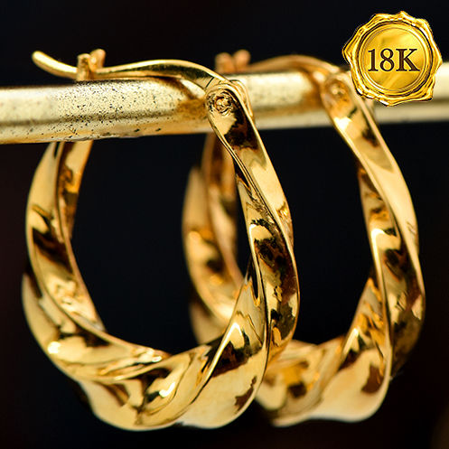 18KT SOLID GOLD TWISTED HOOP EARRINGS