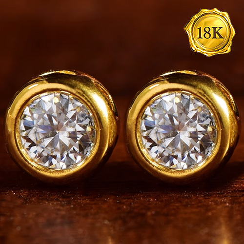 NEW! 1.00 CT DIAMOND MOISSANITE 18KT SOLID GOLD BEZEL EARRINGS