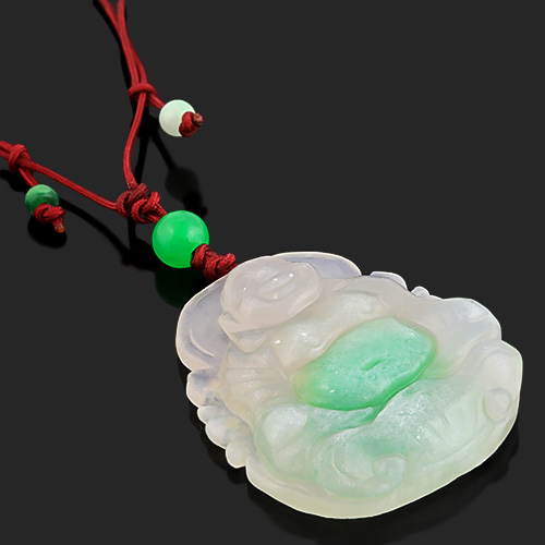 Jewelryroom.com - ALL NATURAL HAND CARVED JADE PENDANT WITH LEATHER