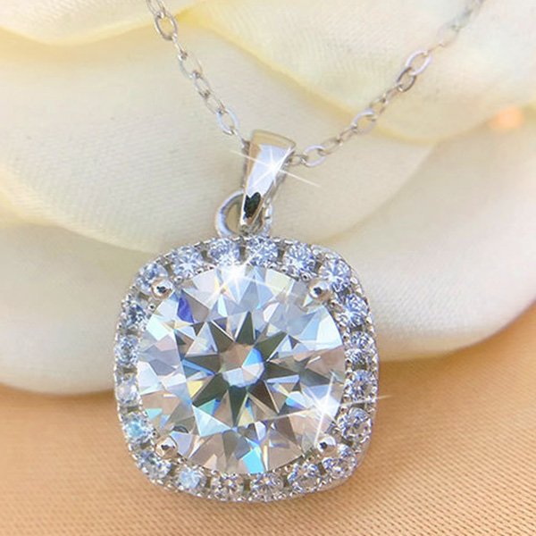Silver Necklaces - 0.5 Carat Moissanite Diamond Dancing Stone Heart Necklace 925 Sterling Silver