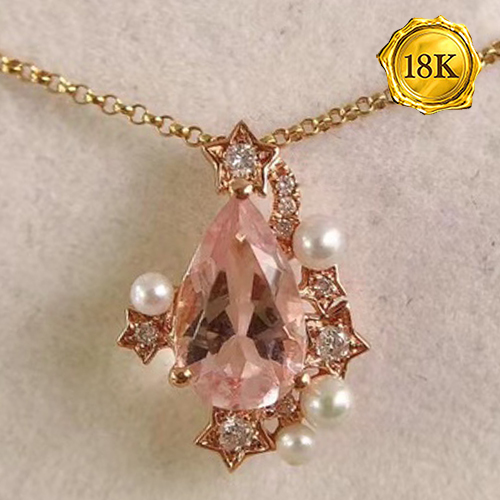 Bague Cocktail Morganite 15 Carats Diamants Or Jaune 18 Carats - Les