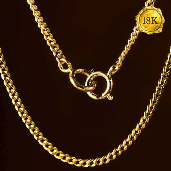 1.7mm Stamped Au750 Solid 18k yellow Gold Necklace Women Rope Chain 46cm chain