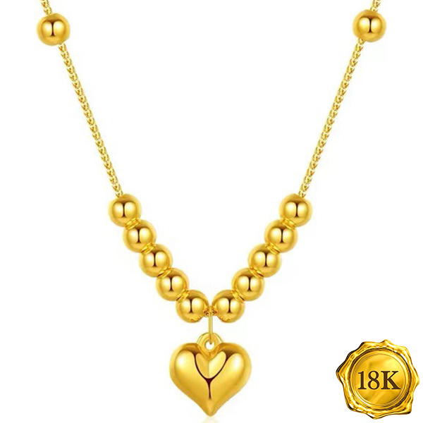 LUXURIANT ! 3D HEART & BEADS 18KT SOLID GOLD NECKLACE