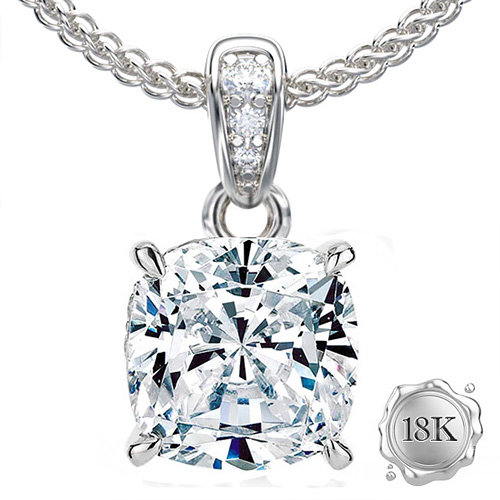 (CERTIFICATE REPORT) 1.00 CT DIAMOND MOISSANITE (CUSHION CUT/VVS) & DIAMOND MOISSANITE 18KT SOLID GOLD PENDANT