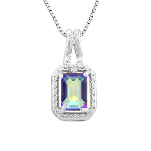AMAZING ! 14K WHITE GOLD OVER SOLID STERLING SILVER DIAMONDS & 1.00 CTS OCEAN MYSTIC GEMSTONE PENDANT