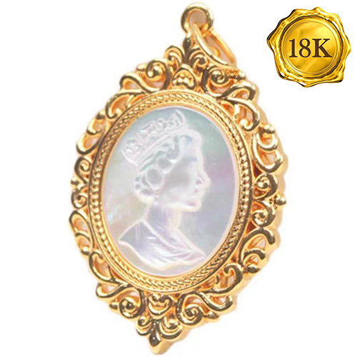 GLAMOROUS ! ELEGANT QUEEN DESIGN 18KT SOLID GOLD SHELL PENDANT