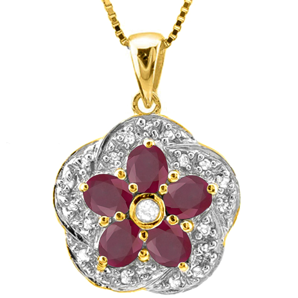 SPLENDID ! 1.20 CT GENUINE RUBY & 1/5 CT DIAMOND 10KT SOLID GOLD PENDANT